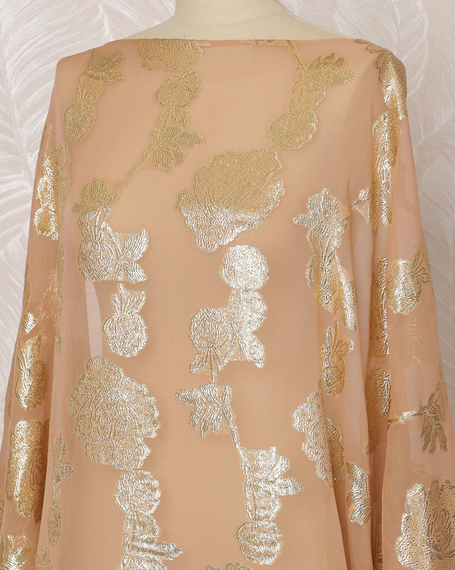 Peach Somali Silk (Fransawi) Chiffon Dirac Fabric with Gold Metallic Lurex, 3.5 Meters, 140 cm Width, France-D20900