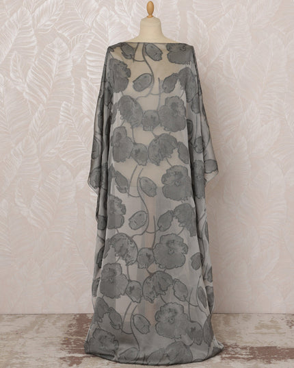 Grey Somali Silk (Fransawi) Chiffon Dirac Fabric with Metallic Lurex, 3.5 Meters, 140 cm Width-D20901