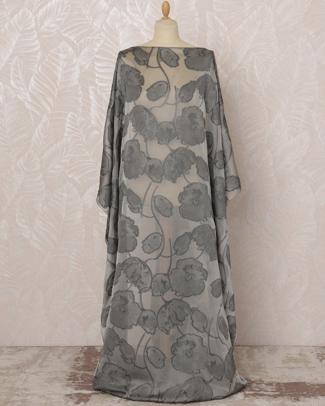 Grey Somali Silk (Fransawi) Chiffon Dirac Fabric with Metallic Lurex, 3.5 Meters, 140 cm Width-D20901