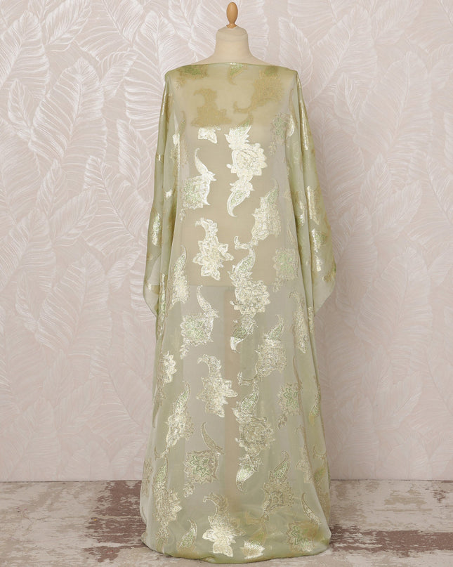 Light Green Somali Silk (Fransawi) Chiffon Dirac Fabric with Metallic Lurex, 3.5 Meters, 140 cm Width-D20902