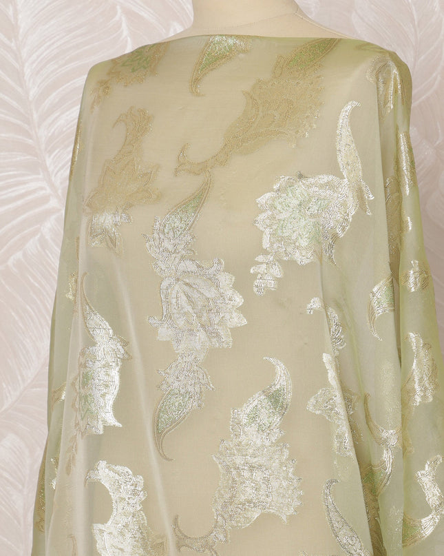 Light Green Somali Silk (Fransawi) Chiffon Dirac Fabric with Metallic Lurex, 3.5 Meters, 140 cm Width-D20902