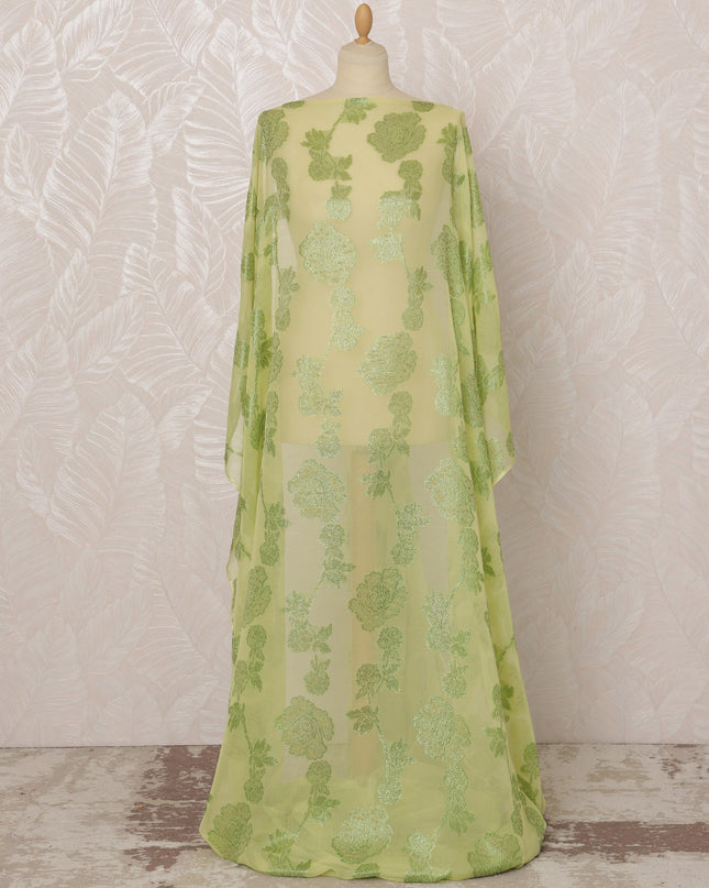 Lime Green Somali Silk (Fransawi) Chiffon Dirac Fabric with Metallic Lurex, 3.5 Meters, 140 cm Width-D20903