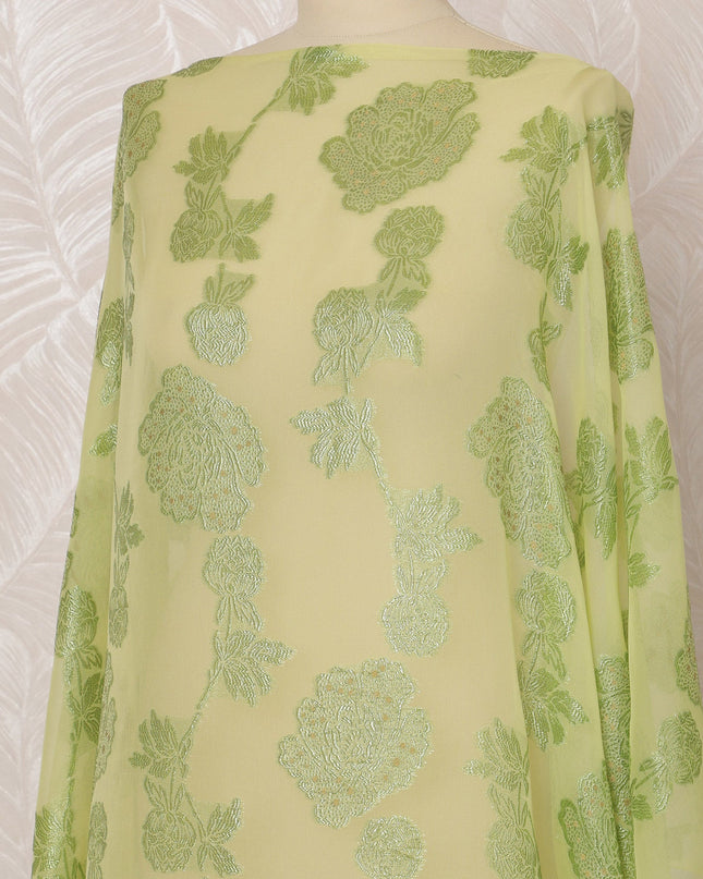 Lime Green Somali Silk (Fransawi) Chiffon Dirac Fabric with Metallic Lurex, 3.5 Meters, 140 cm Width-D20903