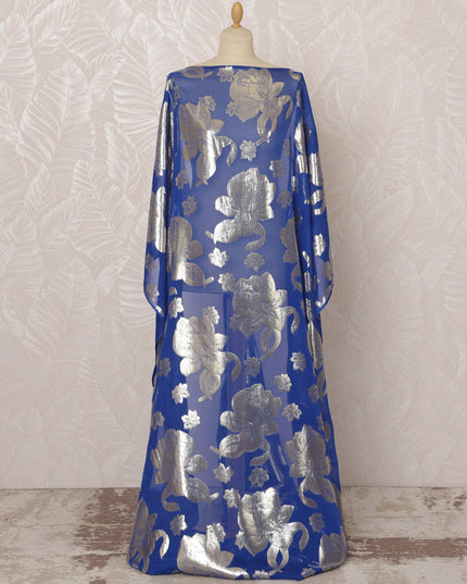 Royal Blue Somali Silk Chiffon Dirac Fabric with Metallic Lurex, 3.5 Meters, 140 cm Width-D20904