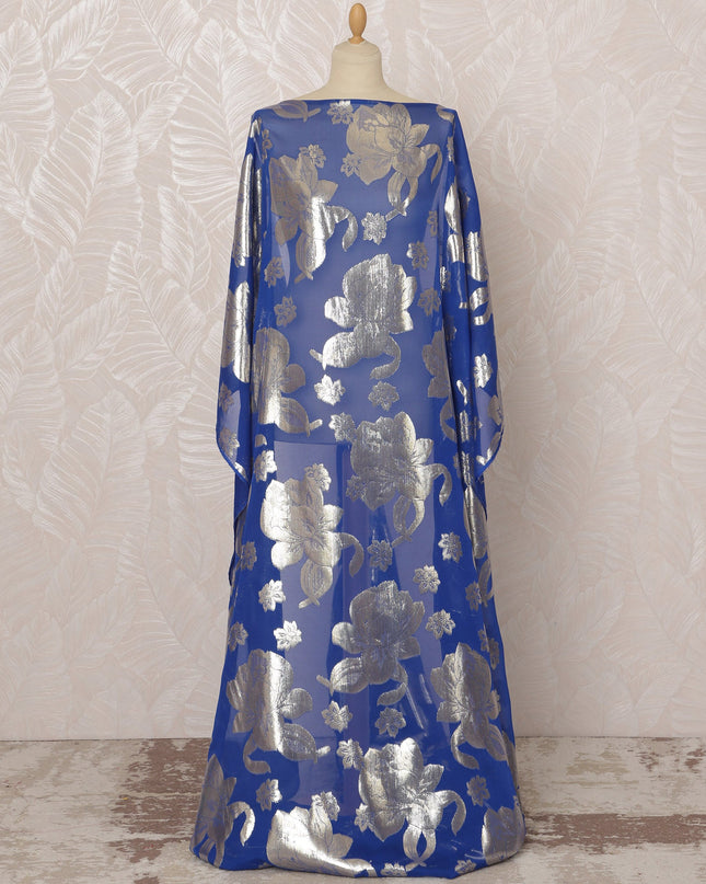 Royal Blue Somali Silk Chiffon Dirac Fabric with Metallic Lurex, 3.5 Meters, 140 cm Width-D20904