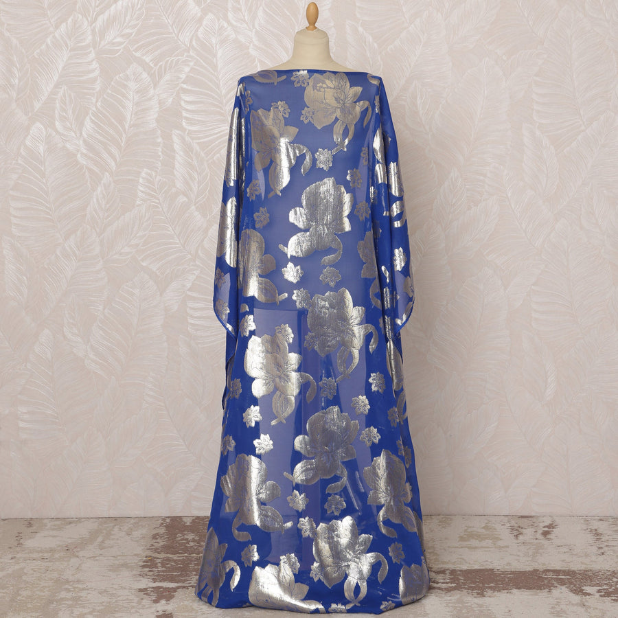 قماش ديراك شيفون حرير صومالي أزرق ملكي مع لوركس معدني، 3.5 متر، عرض 140 سم - D20904