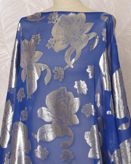 Royal Blue Somali Silk Chiffon Dirac Fabric with Metallic Lurex, 3.5 Meters, 140 cm Width-D20904