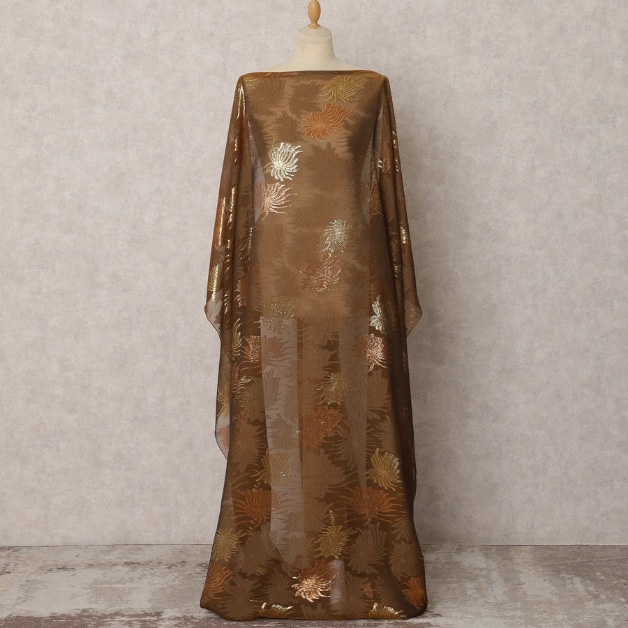Brown Fransawi Silk Chiffon Dirac fabric with Metallic Lurex in Abstract Design - 3.5 Meters X 140 Cms-D21598 Regal Fabrics