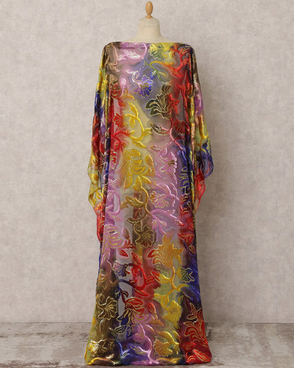 Multicolor Silk Chiffon Velvet Dirac fabric with Metallic Lurex in Floral in Abstract Design - 3.5 Meters X 140 Cms-D21602