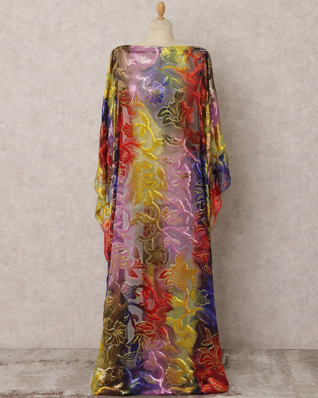 Multicolor Silk Chiffon Velvet Dirac fabric with Metallic Lurex in Floral in Abstract Design - 3.5 Meters X 140 Cms-D21602