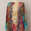 Turquoise and Red Multicolor Silk Chiffon Velvet Dirac fabric with Metallic Lurex in Floral in Abstract Design - 3.5 Meters X 140 Cms-D21603 Regal Fabrics