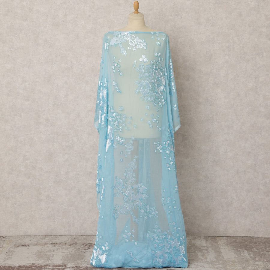 قماش ديراك من الحرير الشيفون المخملي باللون الأزرق السماوي بتصميم لوريكس معدني - 3.5 متر × 140 سم - D21606