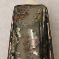 Olive Green Fransawi Silk Chiffon Dirac fabric with Floral Metallic Lurex in Abstract Design - 3.5 Meters X 140 Cms-D21608 Regal Fabrics