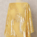 قماش شيفون حرير أصفر مع لوركس معدني بتصميم تجريدي - 3.5 متر × 140 سم - D21617