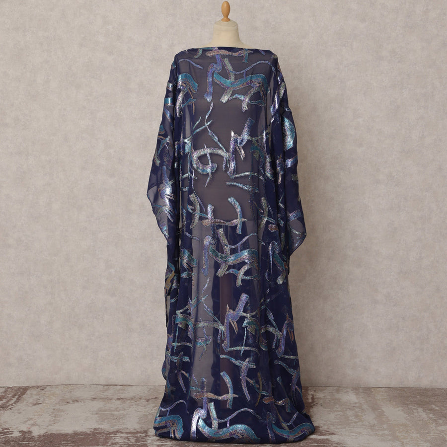 قماش ديراك شيفون حرير صومالي أزرق داكن مع لوركس معدني، 3.5 متر، عرض 140 سم، كوريا الجنوبية-D22082