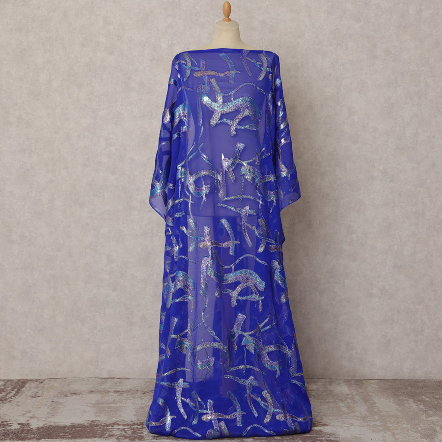 قماش ديراك شيفون حرير صومالي أزرق ملكي مع لوركس معدني، 3.5 متر، عرض 140 سم، كوريا الجنوبية - D22083