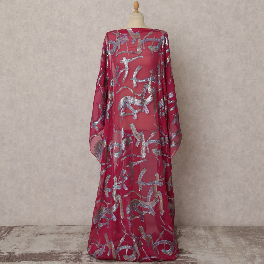 Ruby Pink Somali Silk Chiffon Dirac Fabric with Metallic Lurex, 3.5 Meters, 140 cm Wide, South Korea-D22084