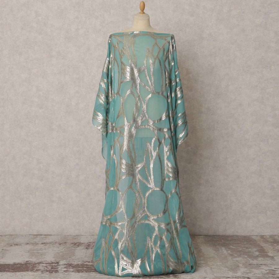 Mint Blue Somali Silk Chiffon Dirac Fabric with Metallic Lurex, 3.5 Meters, 140 cm Wide, South Korea-D22087