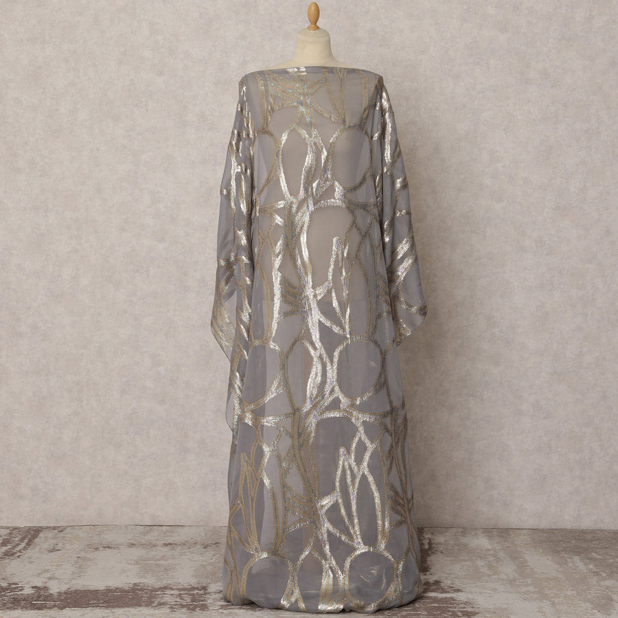 Grey Somali Silk Chiffon Dirac Fabric with Metallic Lurex, 3.5 Meters, 140 cm Wide, South Korea-D22088