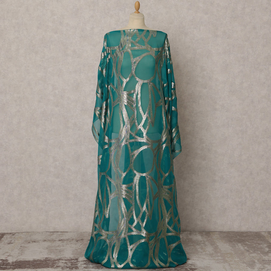Teal Somali Silk Chiffon Dirac Fabric with Metallic Lurex, 3.5 Meters, 140 cm Wide, South Korea-D22090