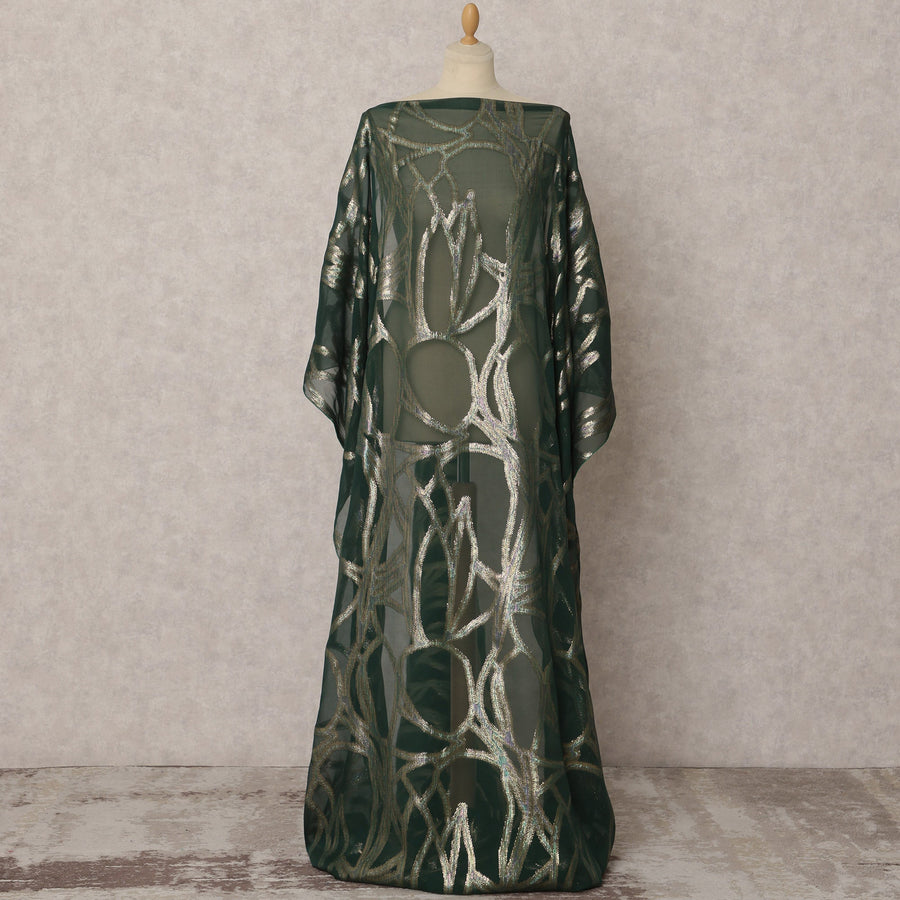 Dark Green Somali Silk Chiffon Dirac Fabric with Metallic Lurex, 3.5 Meters, 140 cm Wide, South Korea-D22091