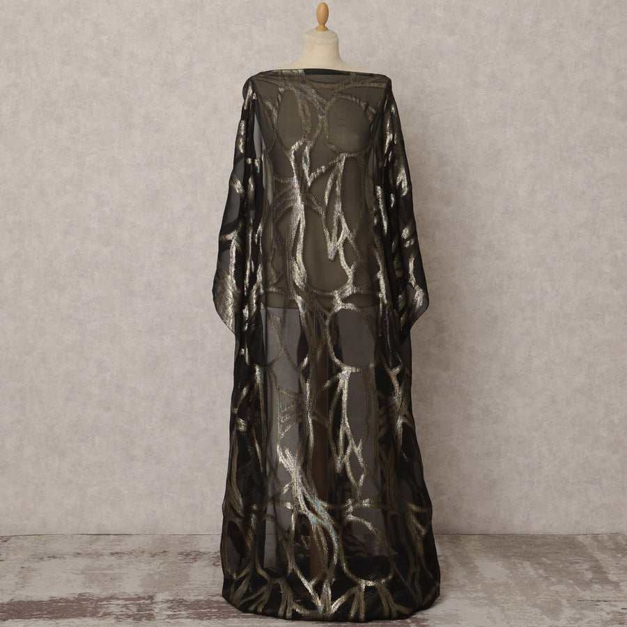 Black Somali Silk Chiffon Dirac Fabric with Metallic Lurex, 3.5 Meters, 140 cm Wide, South Korea-D22092