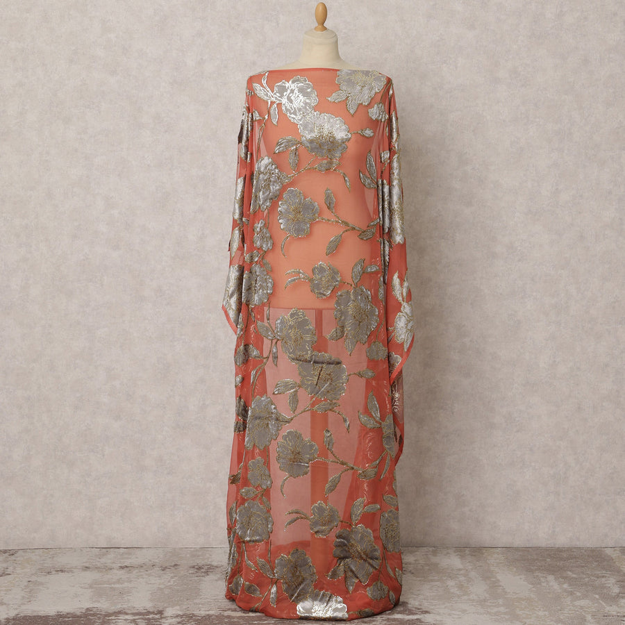 قماش مكمال ديراك من الحرير الصومالي البرتقالي مع لوركس معدني، 3.5 متر، عرض 140 سم، كوريا الجنوبية - D22094