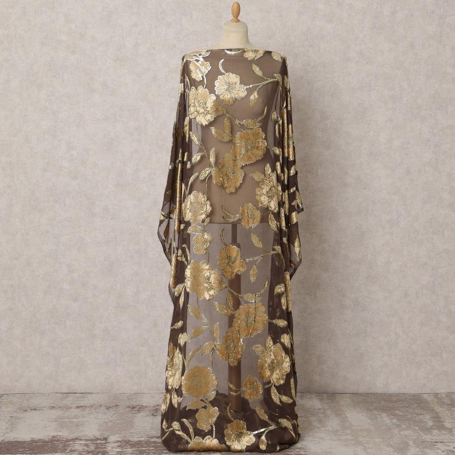 قماش ماكمال ديراك من الحرير الصومالي البني مع لوركس ذهبي معدني، 3.5 متر، عرض 140 سم، كوريا الجنوبية - D22096