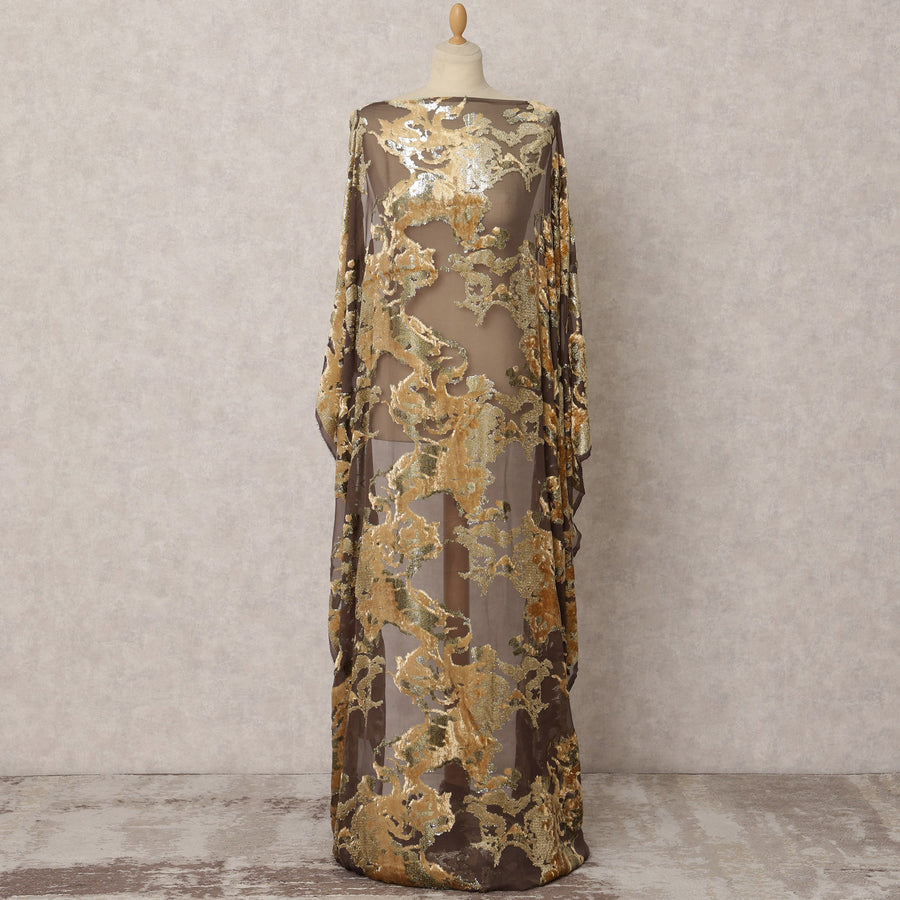 قماش مكمل ديراك من الحرير الصومالي البني مع لوركس ذهبي معدني، 3.5 متر، عرض 140 سم، كوريا الجنوبية - D22100