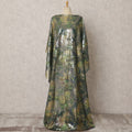 Olive Green Somali Silk Georgette Dirac Fabric with Multicolor Sequin Work, 3.5 Meters, 140 cm Wide, South Korea-D22104