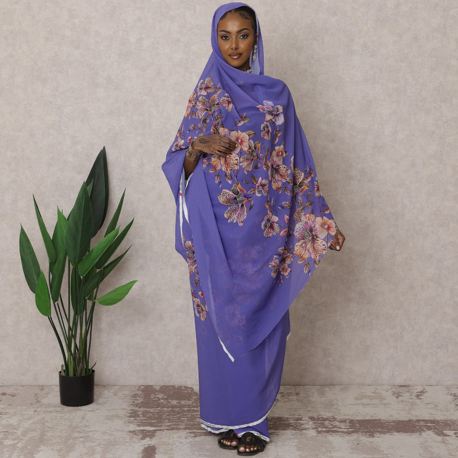 Purple Traditional Sudanese Thobe – Pure Cotton Voile Fabric, 4.5 Meters, 110 cm Width, India-D22426