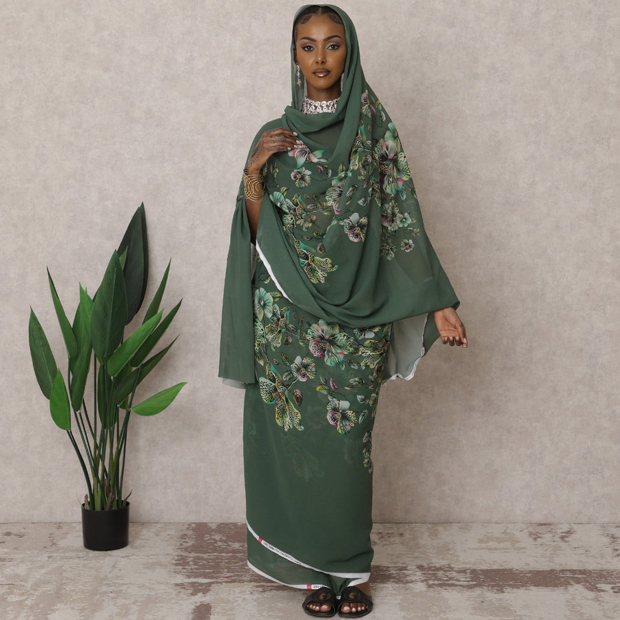 ثوب سوداني تقليدي أخضر - قماش فوال قطني خالص، 4.5 متر، عرض 110 سم، الهند - D22427