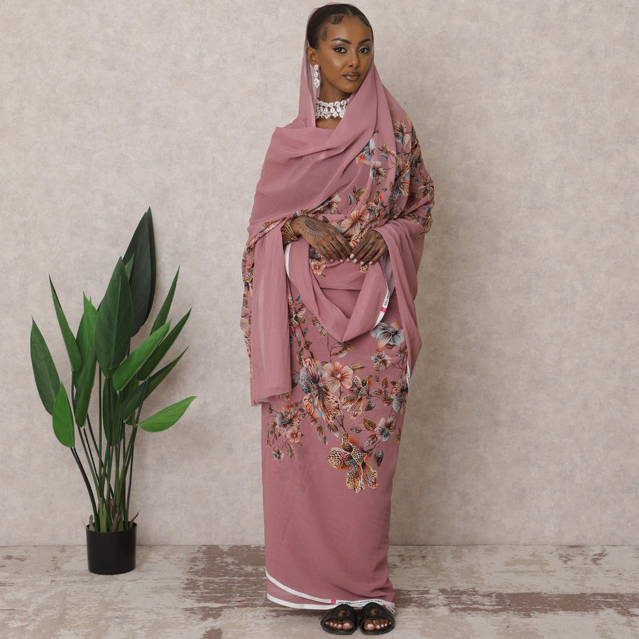 Dusty Rose Traditional Sudanese Thobe – Pure Cotton Voile Fabric, 4.5 Meters, 110 cm Width, India-D22428