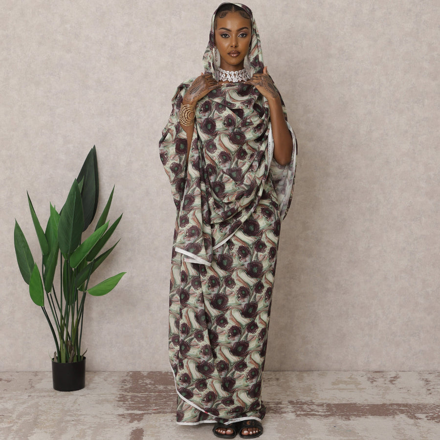 Beige & Brown Traditional Sudanese Thobe – Pure Cotton Voile Fabric, 4.5 Meters, 110 cm Width, India-D22433