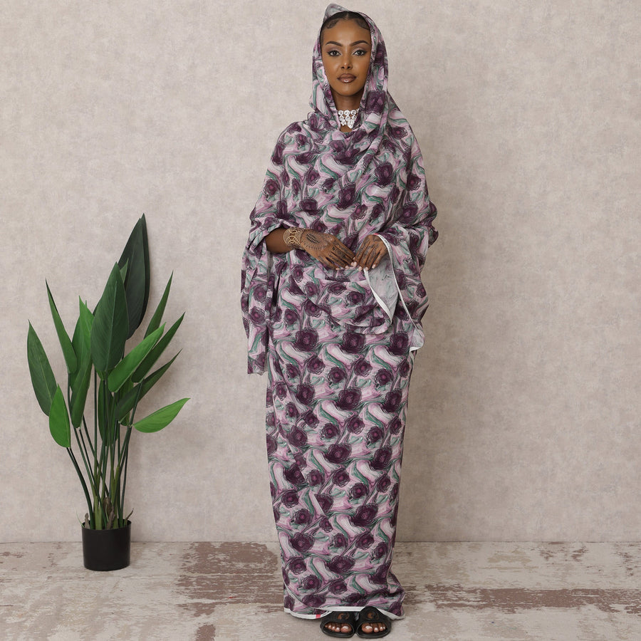 ثوب سوداني تقليدي أبيض متعدد الألوان - قماش فوال قطني خالص، 4.5 متر، عرض 110 سم، الهند - D22434