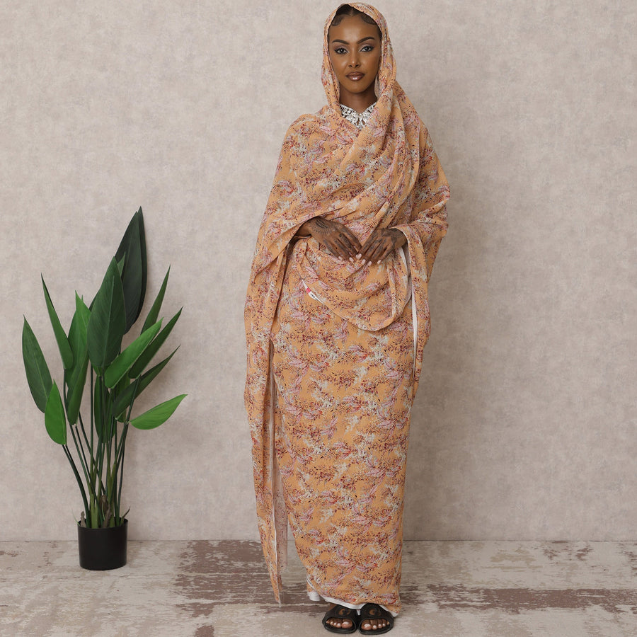 ثوب سوداني تقليدي بلون الخوخ - قماش فوال قطني خالص، 4.5 متر، عرض 110 سم، الهند - D22441