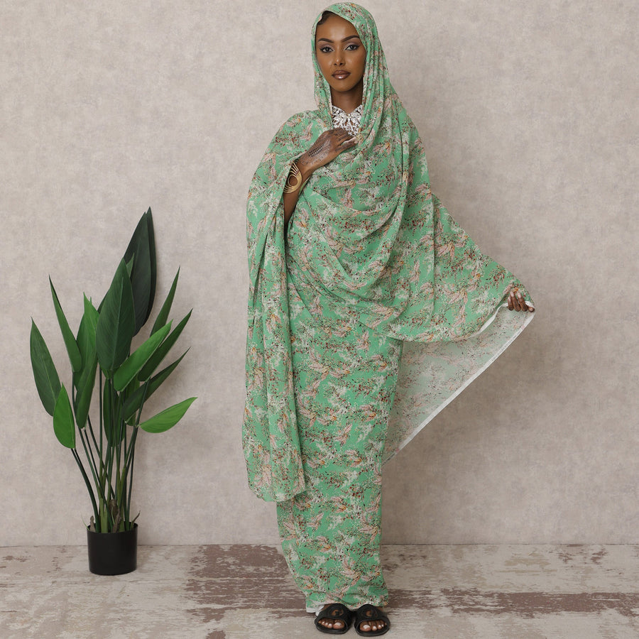 Light Green Traditional Sudanese Thobe – Pure Cotton Voile Fabric, 4.5 Meters, 110 cm Width, India-D22442