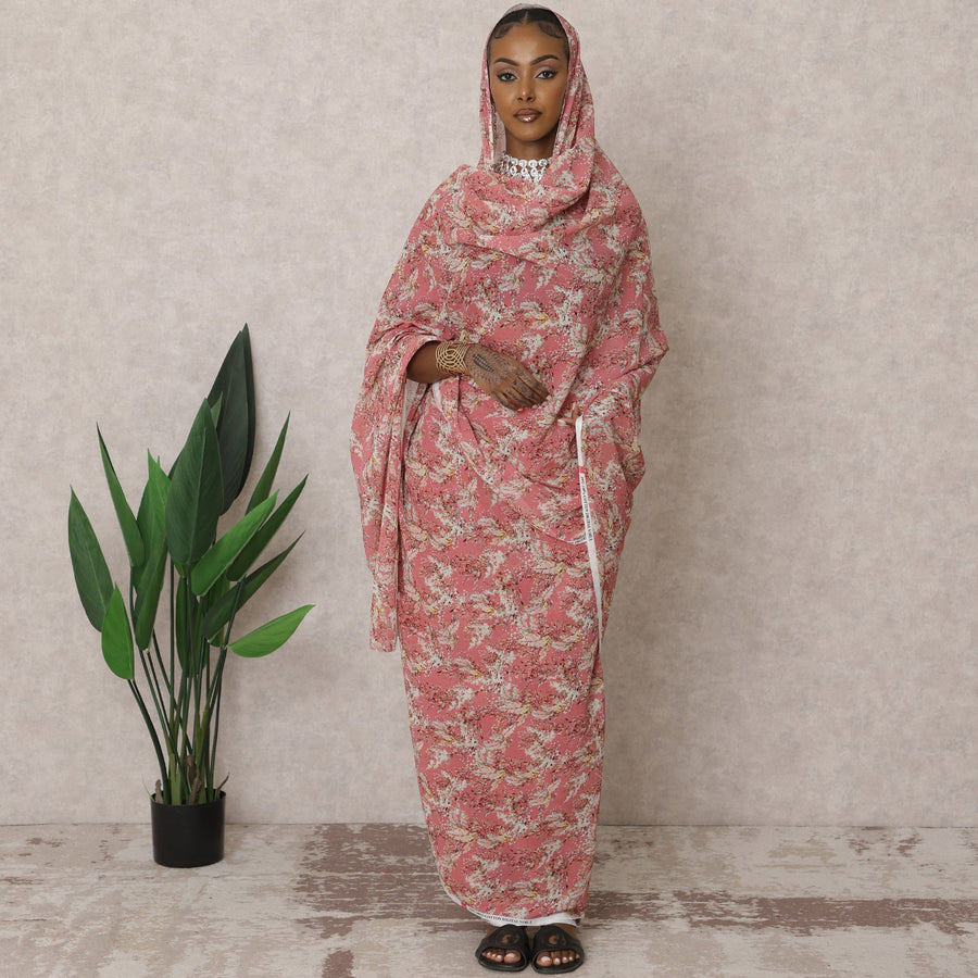 ثوب سوداني تقليدي وردي اللون - قماش فوال قطني خالص، 4.5 متر، عرض 110 سم، الهند - D22443