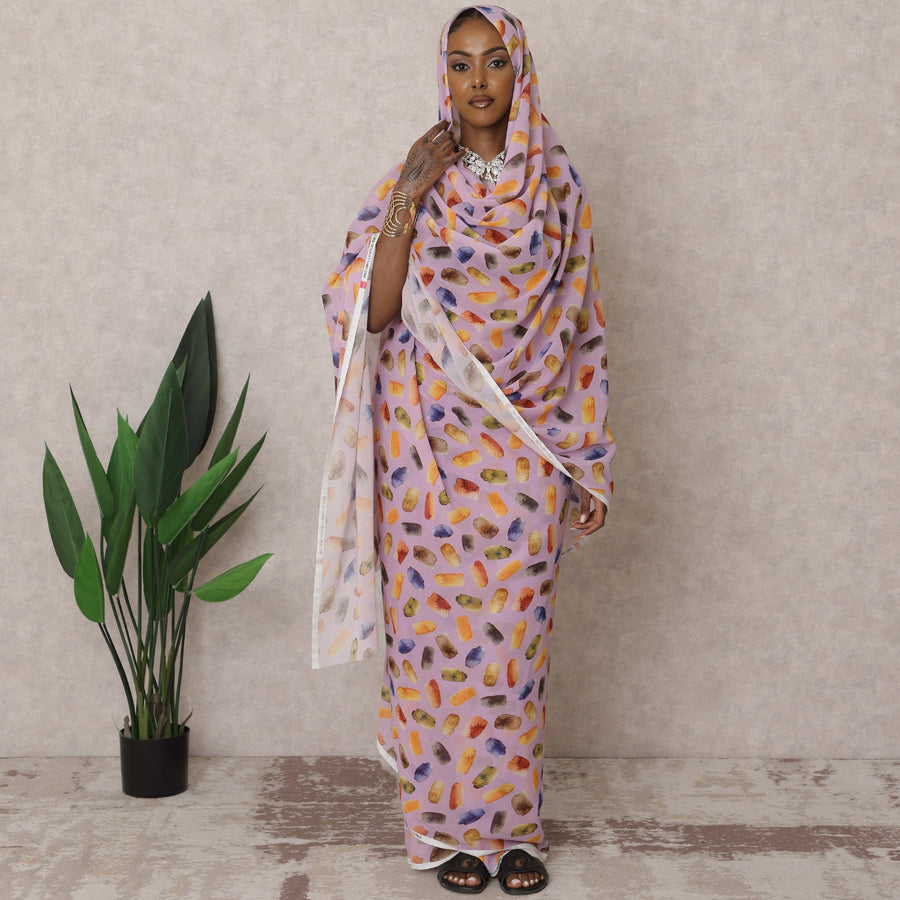 Lavender Traditional Sudanese Thobe – Pure Cotton Voile Fabric, 4.5 Meters, 110 cm Width, India-D22445