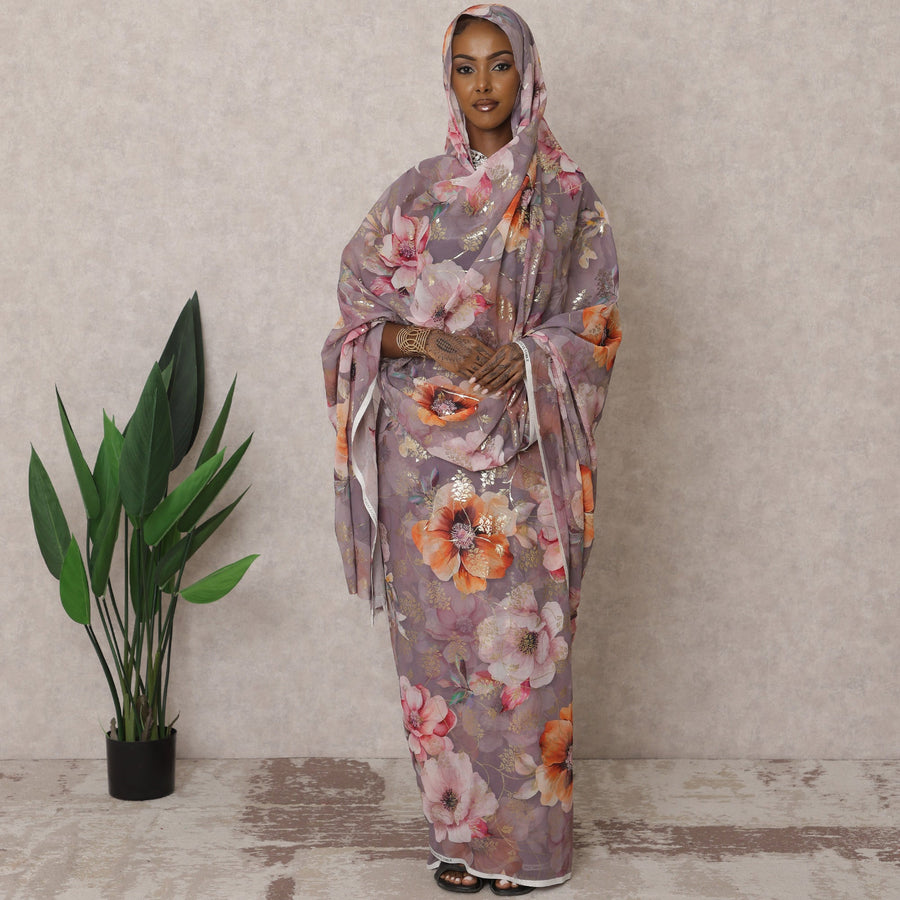 Mauve Traditional Sudanese Thobe – Pure Cotton Voile Fabric, 4.5 Meters, 140 cm Width, India-D22448