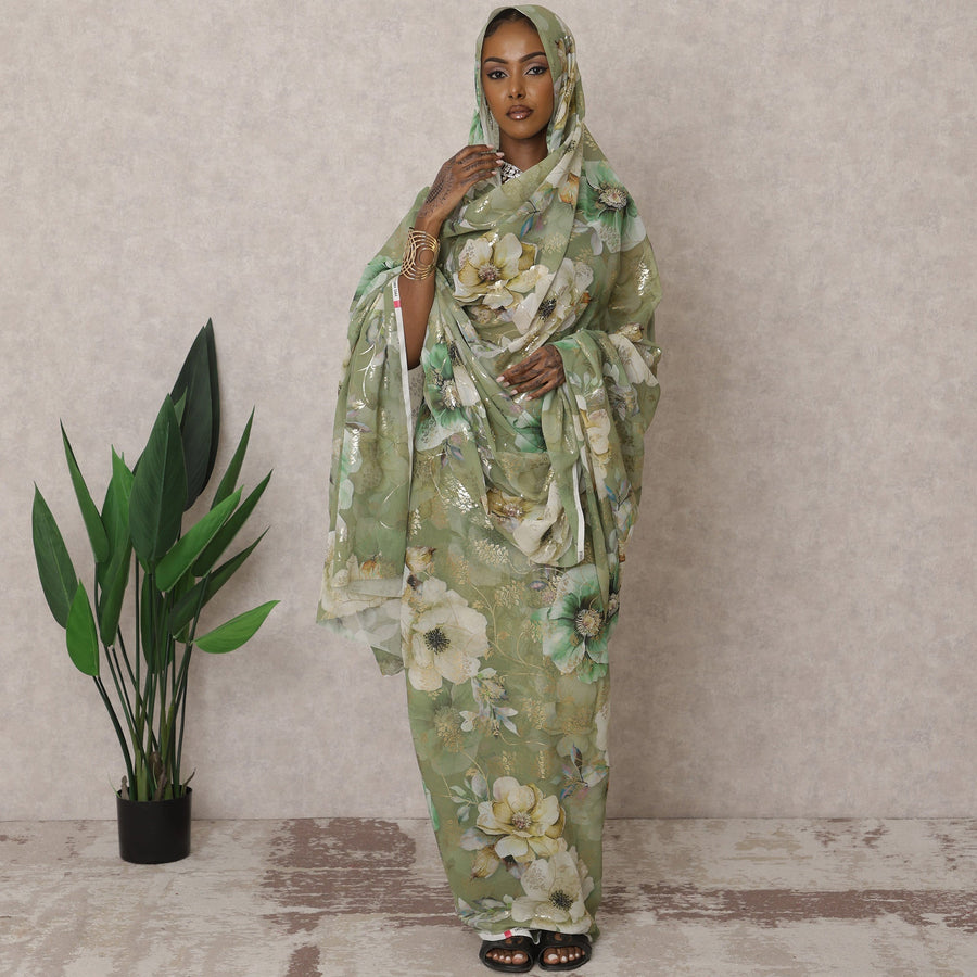 Pastel Green Traditional Sudanese Thobe – Pure Cotton Voile Fabric, 4.5 Meters, 140 cm Width, India-D22449