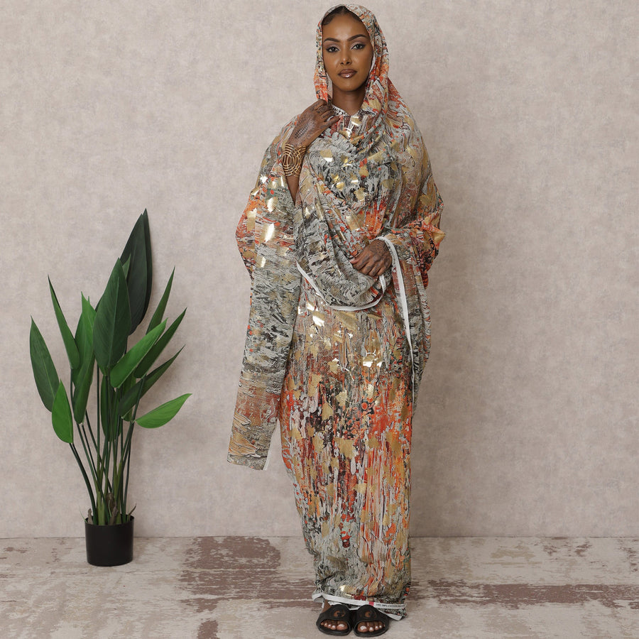 ثوب سوداني تقليدي متعدد الألوان - قماش فوال قطني خالص، 4.5 متر، عرض 140 سم، الهند - D22450