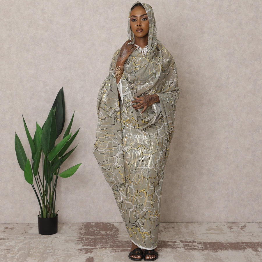 ثوب سوداني تقليدي أخضر معدني - قماش فوال قطني خالص، 4.5 متر، عرض 140 سم، الهند - D22453