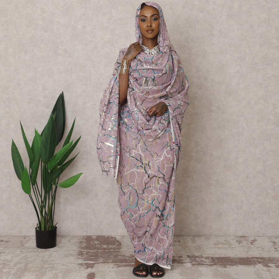 Lavender Traditional Sudanese Thobe – Pure Cotton Voile Fabric, 4.5 Meters, 140 cm Width, India-D22454