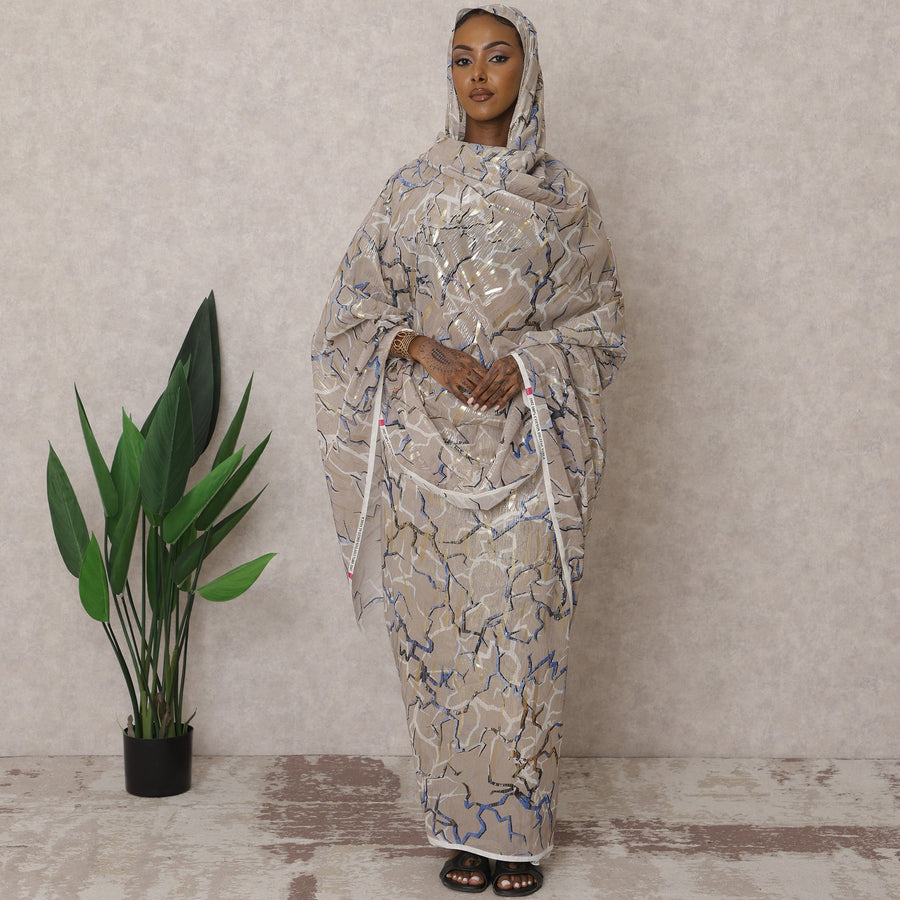 Beige Traditional Sudanese Thobe – Pure Cotton Voile Fabric, 4.5 Meters, 140 cm Width, India-D22455