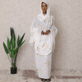 White Traditional Sudanese Thobe – Pure Cotton Voile Embroidery Fabric, 4.5 Meters, 140 cm Width, India-D22456