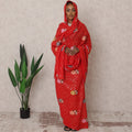 ثوب سوداني تقليدي أحمر - قماش تطريز فوال قطني خالص، 4.5 متر، عرض 140 سم، الهند - D22457