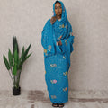 Turquoise Blue Traditional Sudanese Thobe – Pure Cotton Voile Embroidery Fabric, 4.5 Meters, 140 cm Width, India-D22458