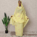 ثوب سوداني تقليدي أصفر - قماش تطريز فوال قطني خالص، 4.5 متر، عرض 140 سم، الهند - D22462