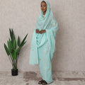 Sky Blue Traditional Sudanese Thobe – Pure Cotton Voile Embroidery Fabric, 4.5 Meters, 140 cm Width, India-D22464